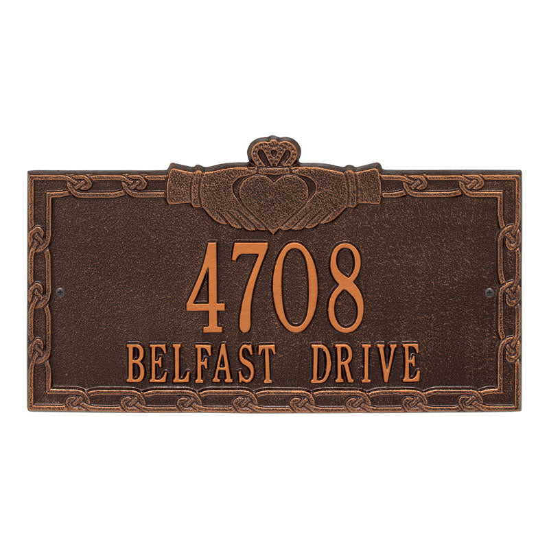 Whitehall Claddagh Address Plaque - Antique Copper