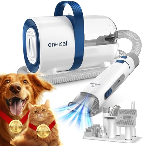 oneisall Dog Hair Vacuum & Dog Grooming Kit, Pet Grooming Vacuum with Pet Clipper Nail Grinder, 1.5L Dust Cup Dog Brush Vacuum with 7 Pet Grooming Tools for Shedding Pet Hair, Home Cleaning