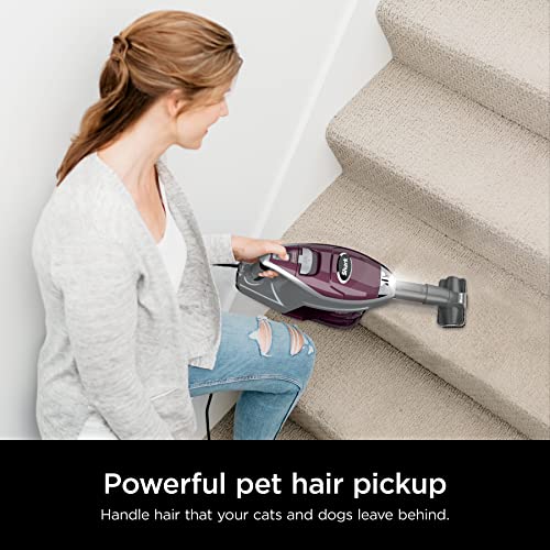 Shark HV322 Rocket Deluxe Pro Corded Stick Vacuum with LED Headlights, XL Dust Cup, Lightweight, Perfect for Pet Hair Pickup, Converts to a Hand Vacuum, with Pet Attachments, Bordeaux/Silver