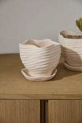 Highland Textured Ceramic Planters With Saucers By Accent Decor - 6" x 5.5" x 5.25" - Image 2