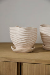 Highland Textured Ceramic Planters With Saucers By Accent Decor - 6" x 5.5" x 5.25" - Image 5