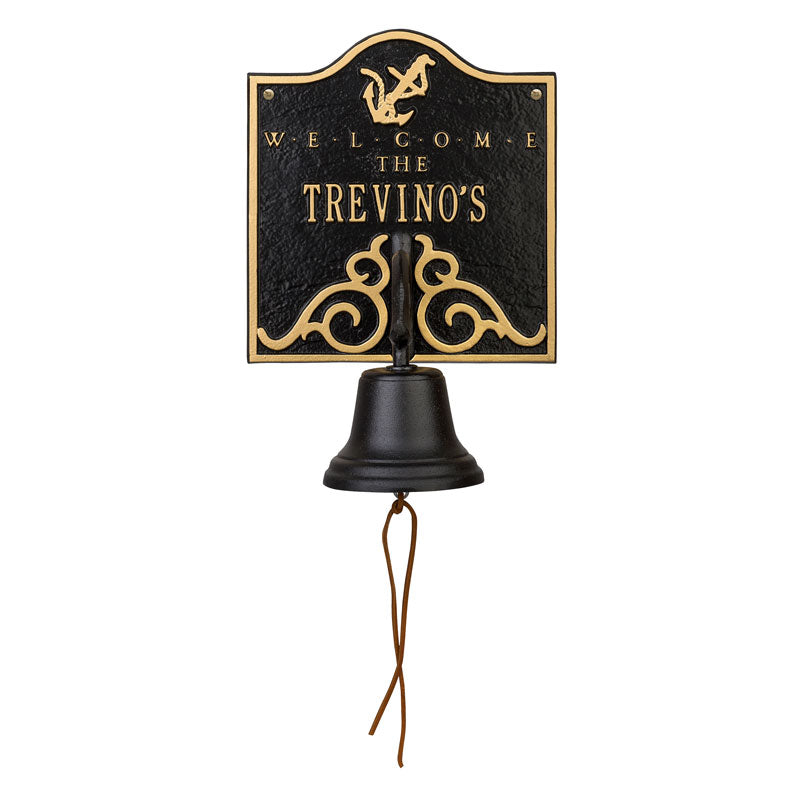 Whitehall Anchor Bell Welcome Personalized Plaque - Black/Gold