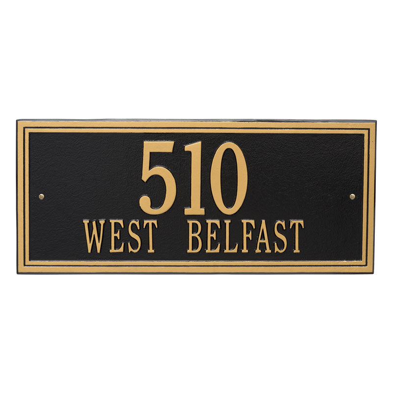 Whitehall Double Line Estate Wall 2-Line Personalized Address Plaque - Black/Gold