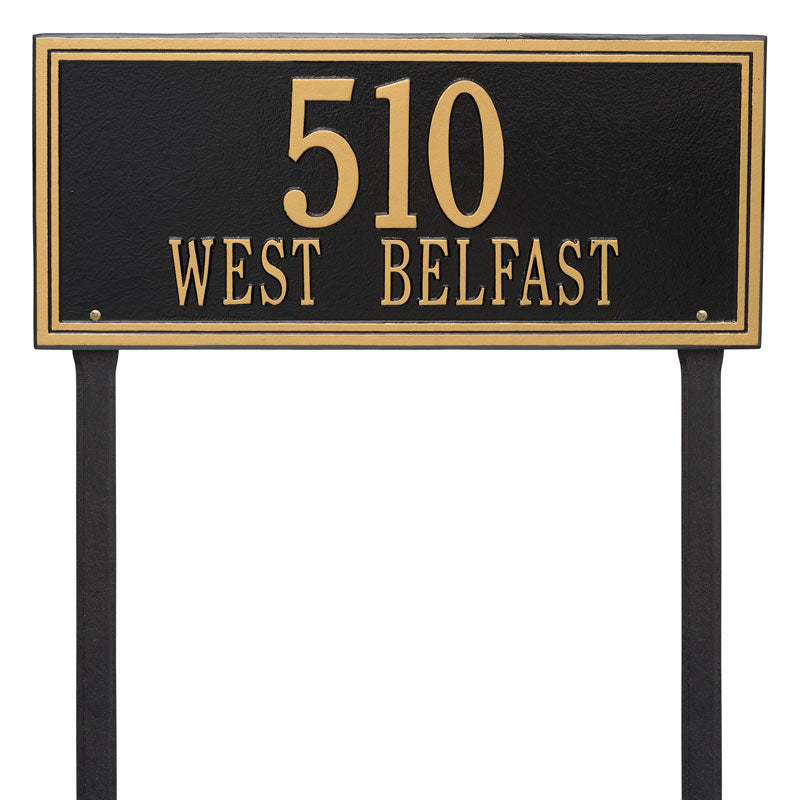 Whitehall Double Line Estate Lawn 2-Line Personalized Address Plaque - Black/Gold