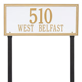 Whitehall Double Line Estate Lawn 2-Line Personalized Address Plaque - White/Gold