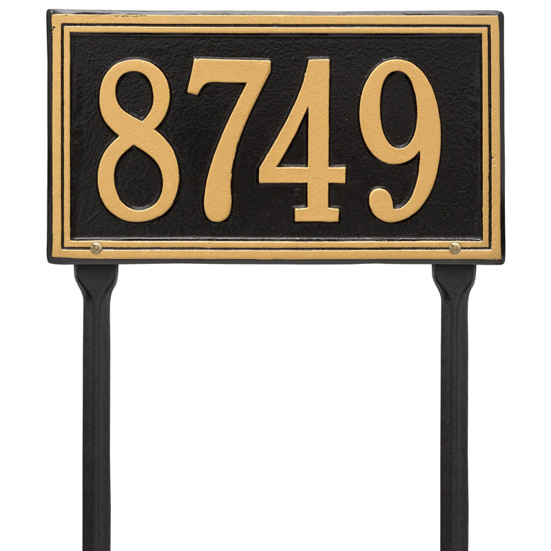 Whitehall Double Line Standard Lawn 1-Line Personalized Address Plaque - Black/Gold