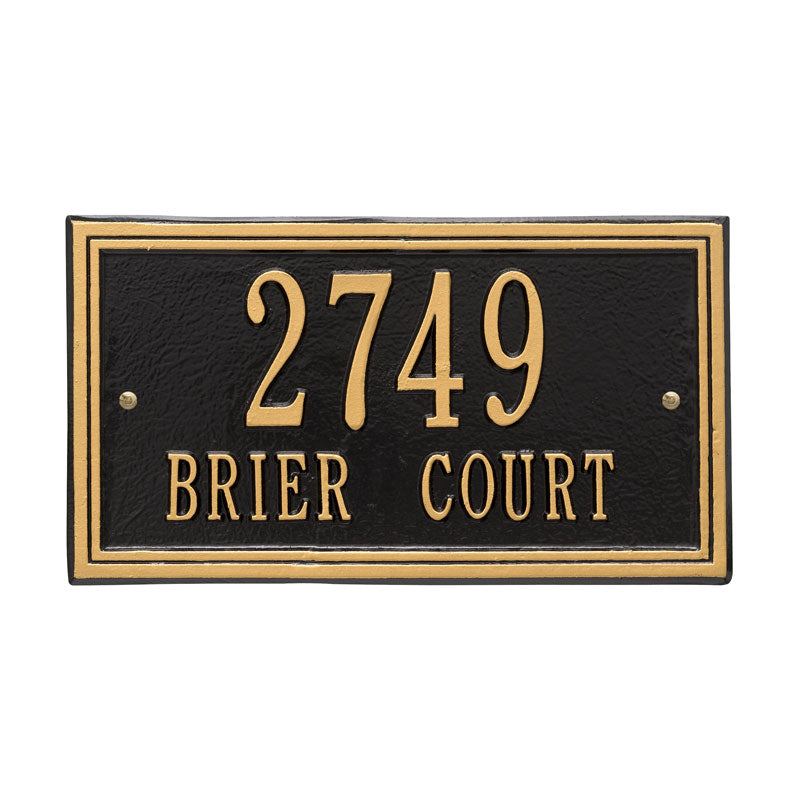 Whitehall Double Line Standard Wall 2-Line Personalized Address Plaque - Black/Gold