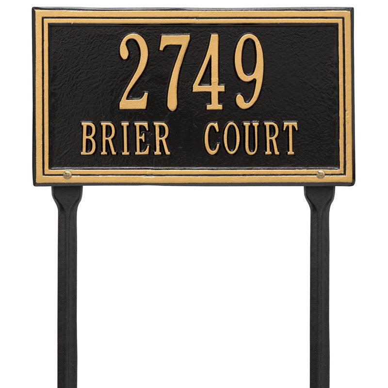 Whitehall Double Line Standard Lawn 2-Line Personalized Address Plaque - Black/Gold