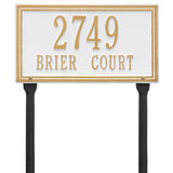 Whitehall Double Line Standard Lawn 2-Line Personalized Address Plaque - White/Gold