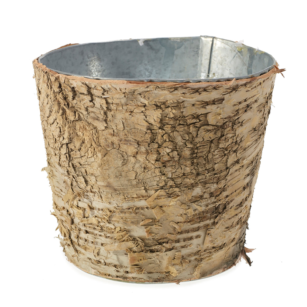 Birch with Zinc Wood Decorative Vessels By Accent Decor - Pot with Zinc 5.5" x 5"