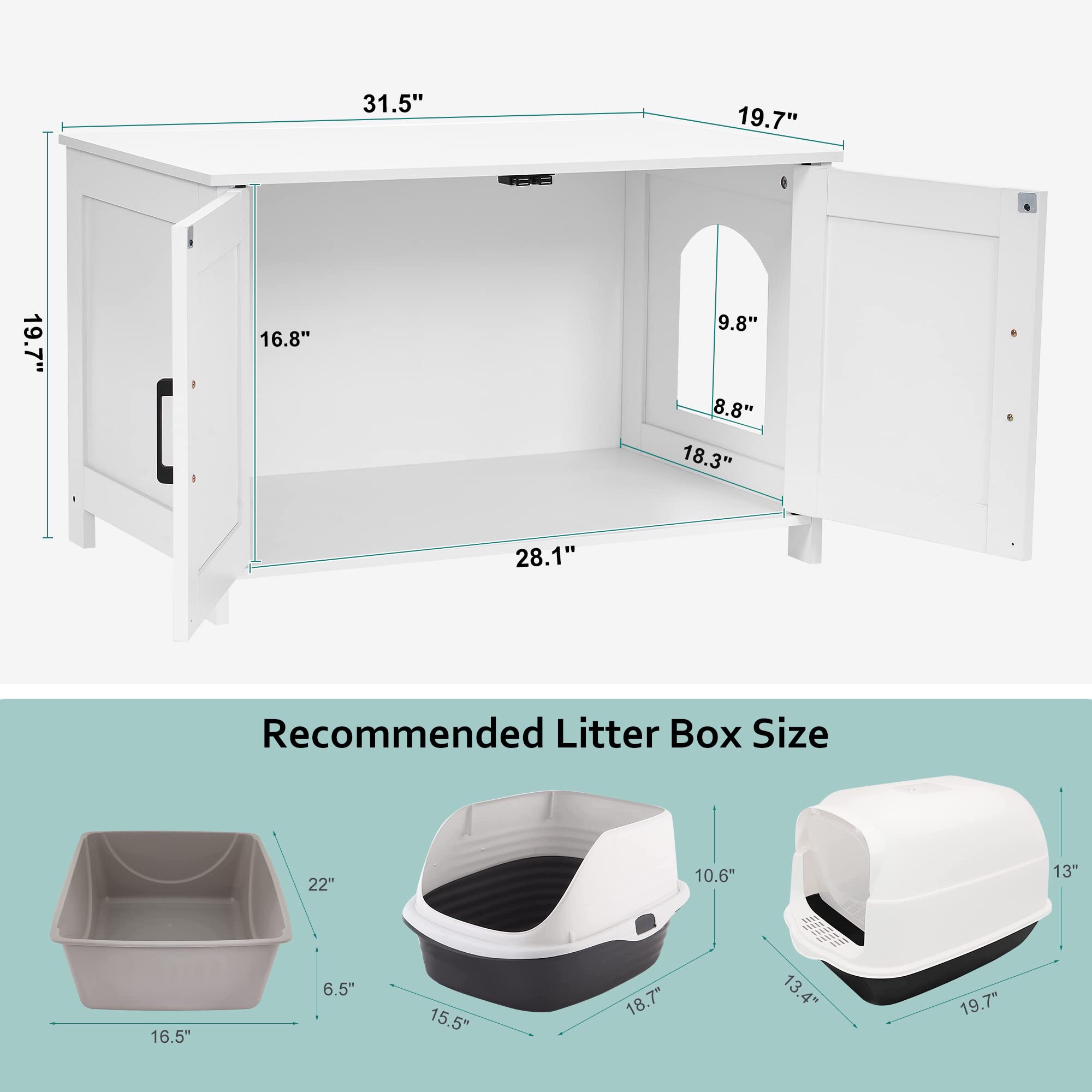 Homhedy Cat Litter Box Enclosure,Litter Box Furniture Hidden with Barn Door,Wooden Cat Washroom Furniture,Cat House,Fit Most of Litter Box,White