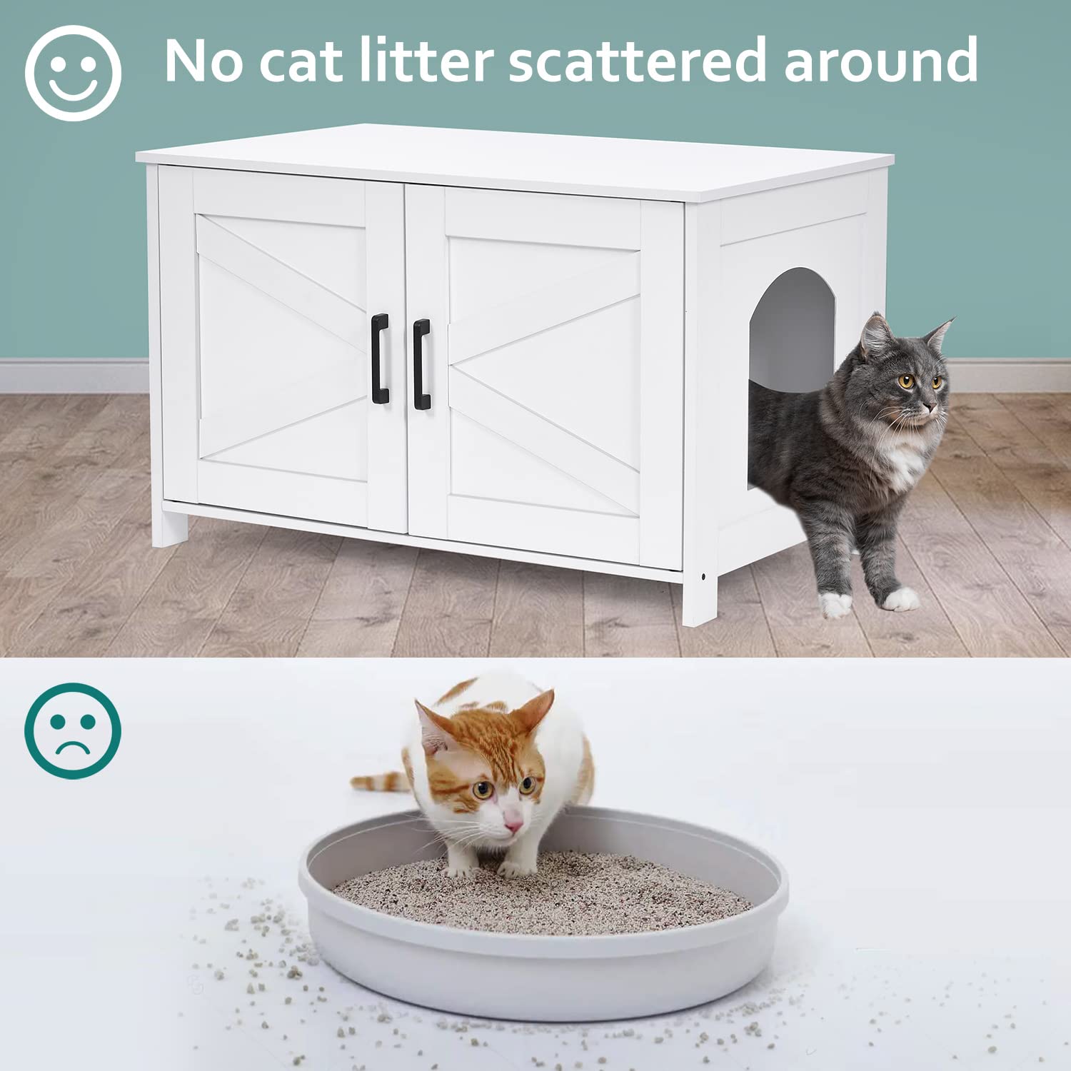 Homhedy Cat Litter Box Enclosure,Litter Box Furniture Hidden with Barn Door,Wooden Cat Washroom Furniture,Cat House,Fit Most of Litter Box,White