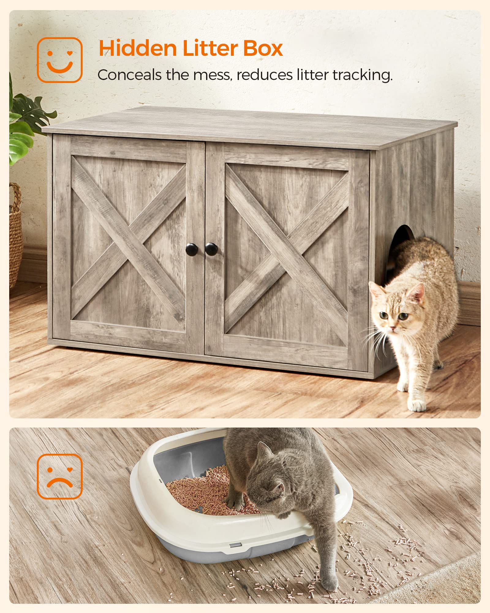 Feandrea Cat Litter Box Enclosure, Litter Box Furniture Hidden with Removable Divider, Indoor Cat House, End Table, 31.5 x 20.9 x 19.7 Inches, Greige UPCL002G01