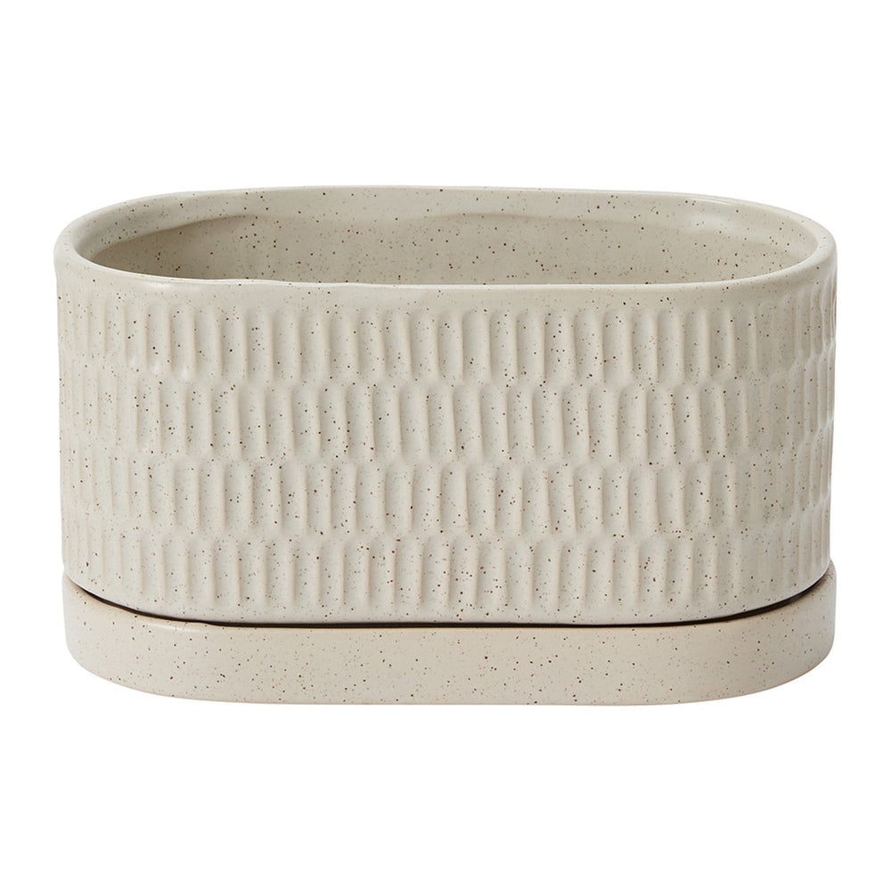 Zelle Speckled Ceramic Planters With Saucers By Accent Decor