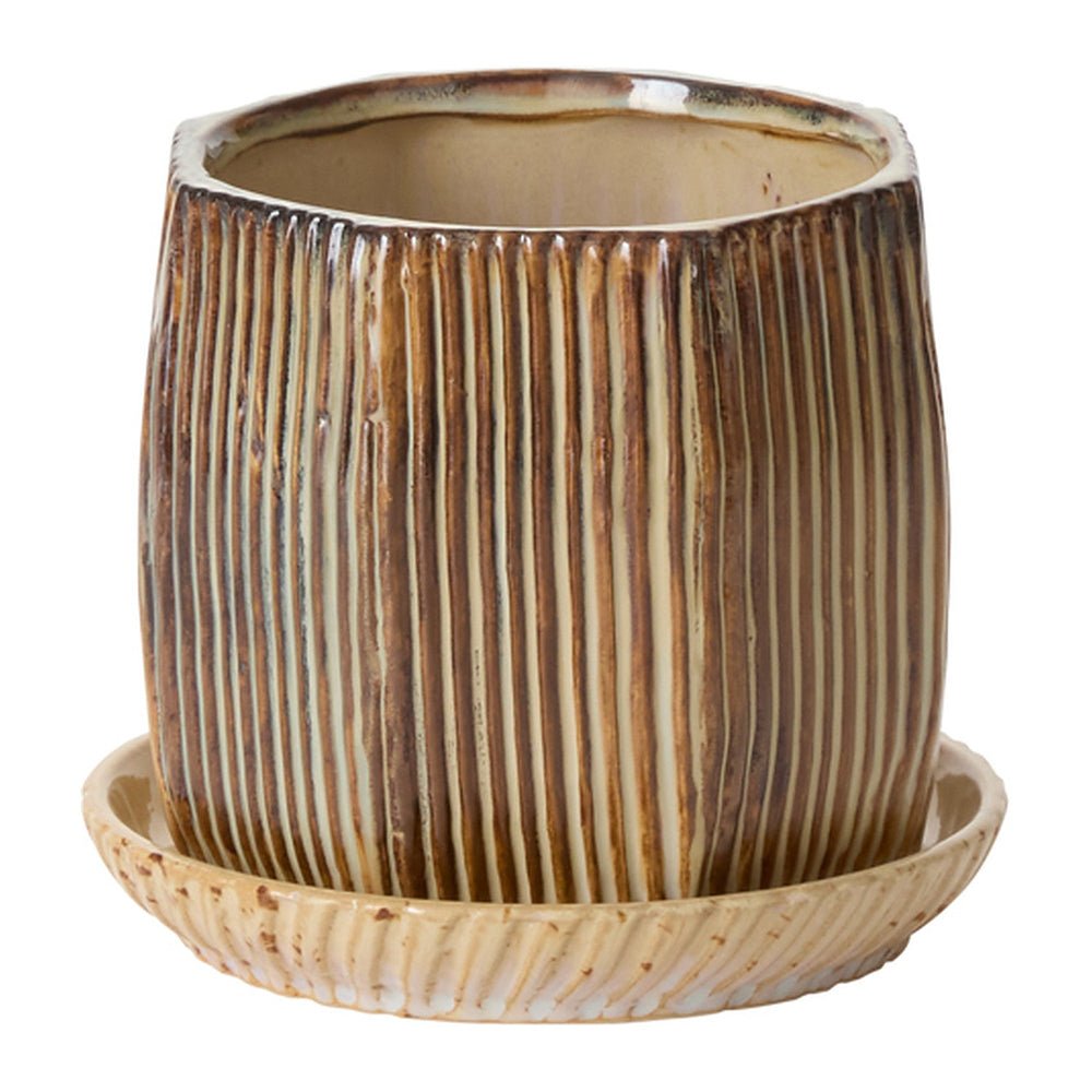 Carved with Saucer Ceramic Pots By Accent Decor