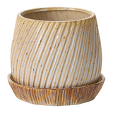 Carved with Saucer Ceramic Pots By Accent Decor