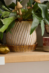 Carved with Saucer Ceramic Pots By Accent Decor