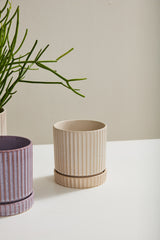 Los Feliz Ribbed Ceramic Planters With Saucers By Accent Decor - 5" x 5.5" - Image 2