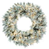 Vickerman Artificial Flocked Snow Ridge Wreath, 30", Warm White Mini Light