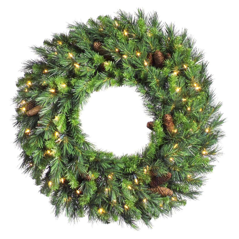 Vickerman Artificial Cheyenne Pine Wreath, 24", Warm White Mini Light