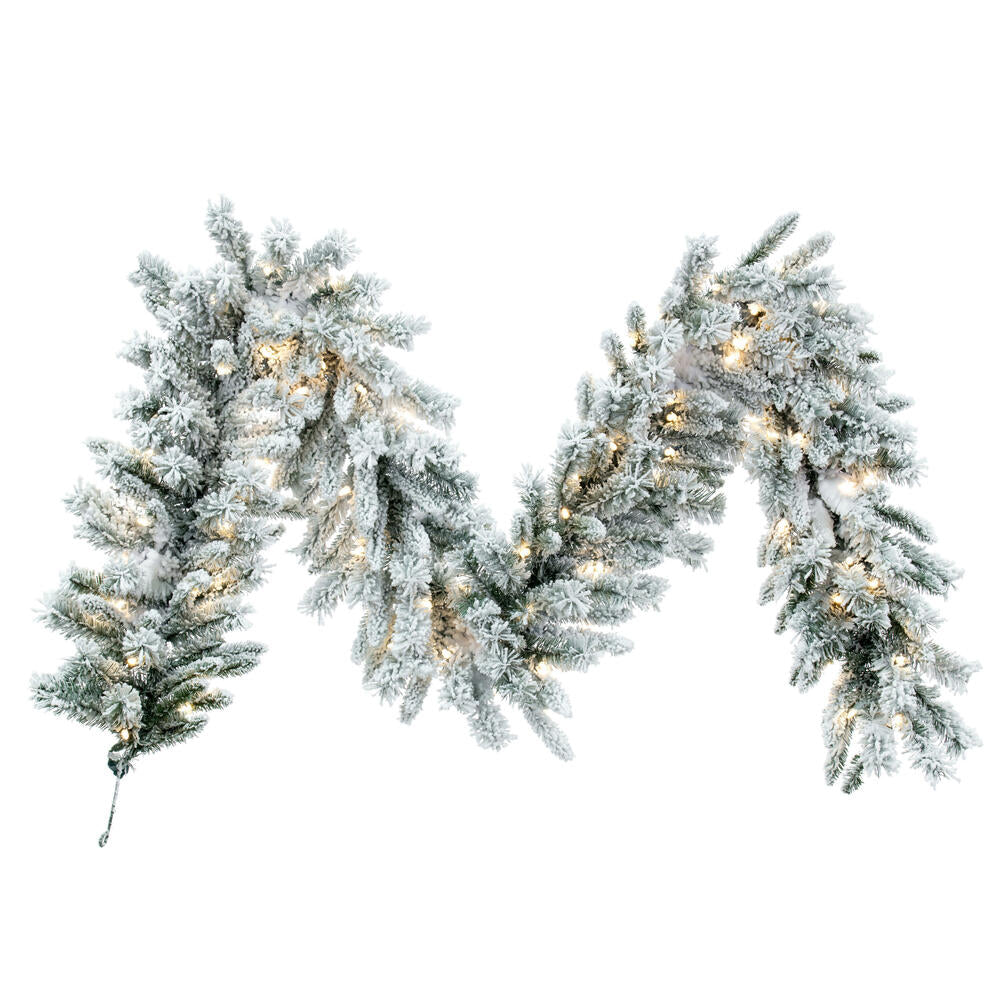 Vickerman Flocked Utica Fir Artificial Garland, 9' x 14", Warm White Mini Light