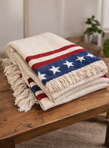 Americana 2-Layer Stars and Stripes Cotton Tapestry Throw Blanket 50" x 60" By Manual Woodworkers & Weavers