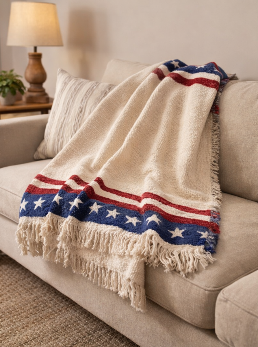 Americana 2-Layer Stars and Stripes Cotton Tapestry Throw Blanket 50" x 60" By Manual Woodworkers & Weavers
