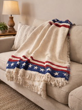 Americana 2-Layer Stars and Stripes Cotton Tapestry Throw Blanket 50" x 60" By Manual Woodworkers & Weavers