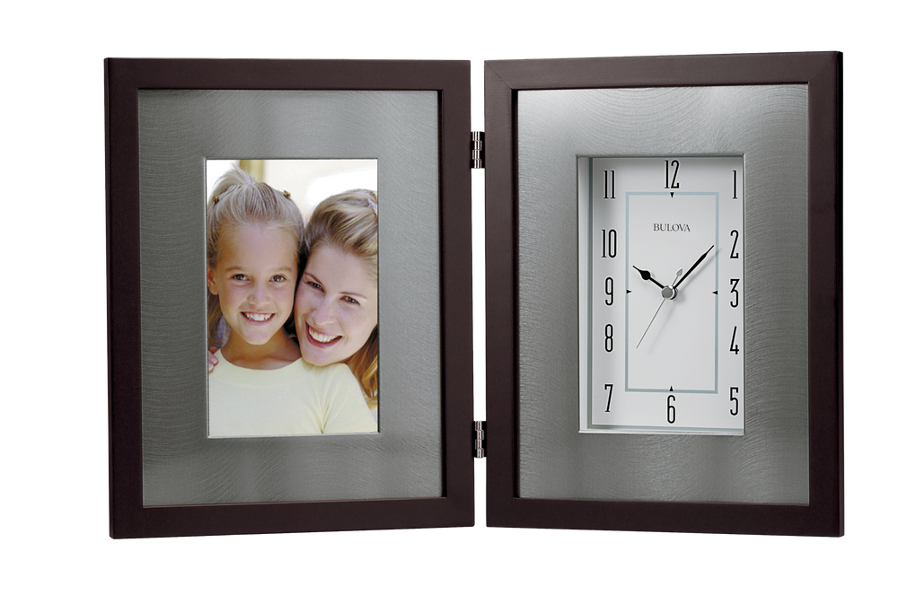 Bulova B1234 Winfield Espresso Wood 4" x 6" Picture Frame Tabletop Clock