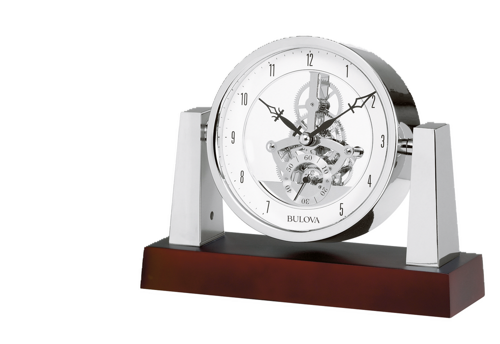Bulova B7520 Black & Gold Pivoting Skeleton Mantel Tabletop Clock