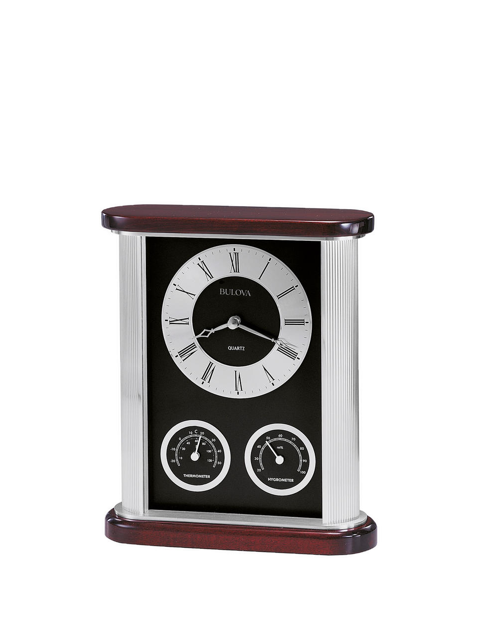 Bulova B7590 Belvedere Mahogany Clock Thermometer Hygrometer Tabletop Clock
