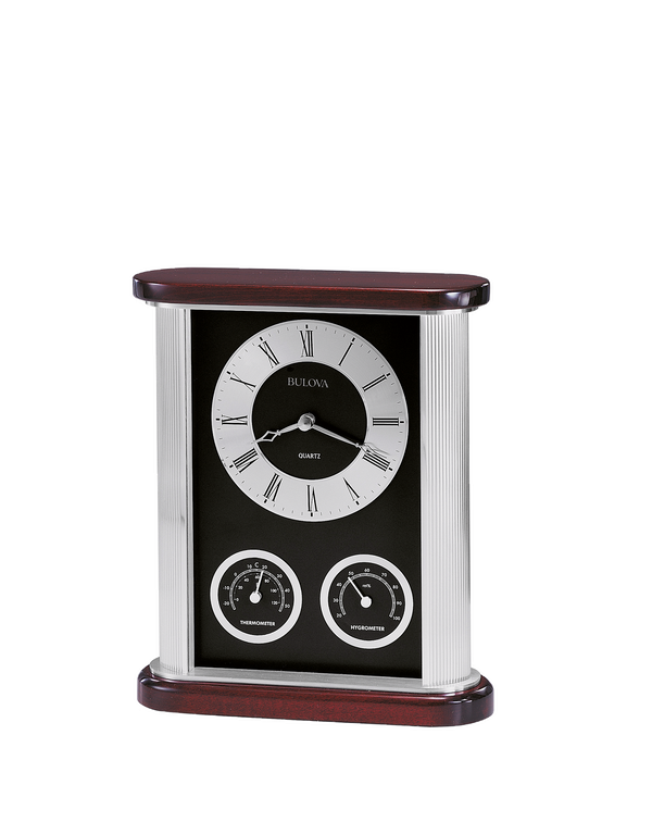 Bulova / Citizen Bulova B7590 Belvedere Mahogany Clock Thermometer Hygrometer Tabletop Clock