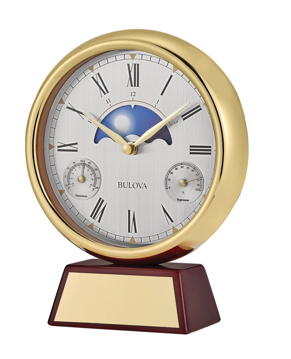 Bulova B1725 Pinnacle Weather Moon Dial Mantel Tabletop Clock