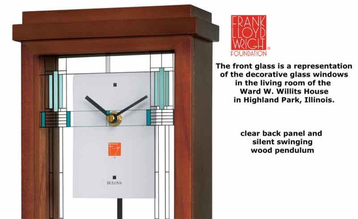 Bulova B1839 Willits Frank Lloyd Wright Solid Wood Mantel Clock