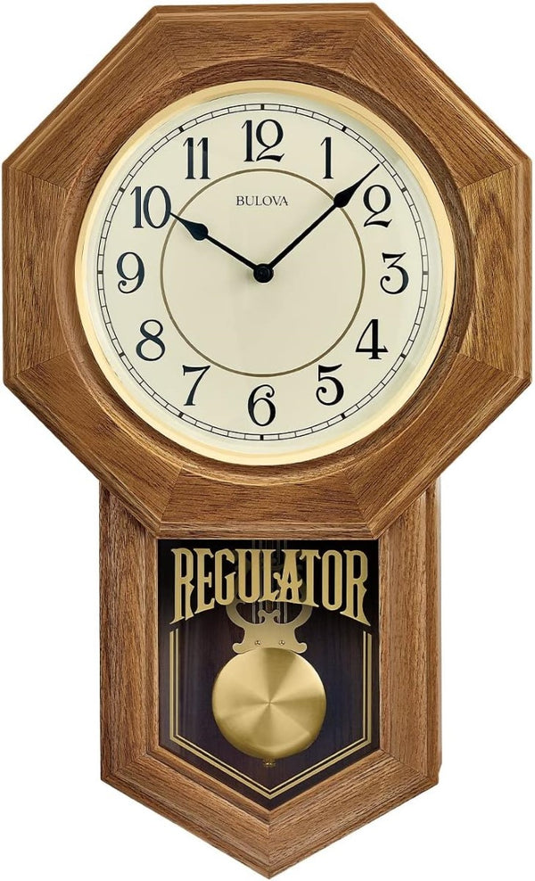 Bulova / Citizen Bulova C3545 Thomaston Regulator Chiming Golden Oak Wall Clock