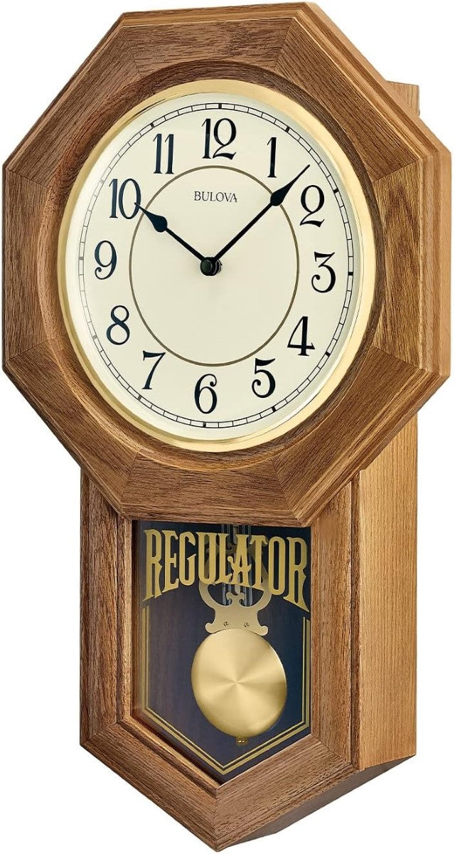 Bulova C3545 Thomaston Regulator Chiming Golden Oak Wall Clock