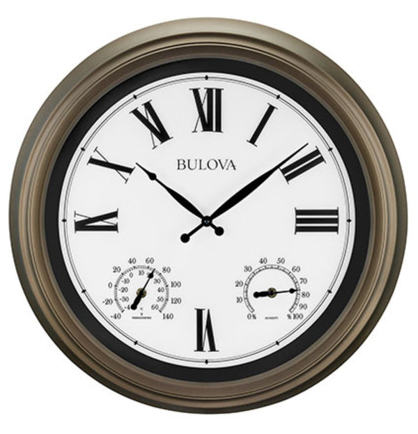 Bulova C4886 Vineyard Illuminated Indoor/Outdoor Weatherproof Matte Bronze 22" Wall Clock