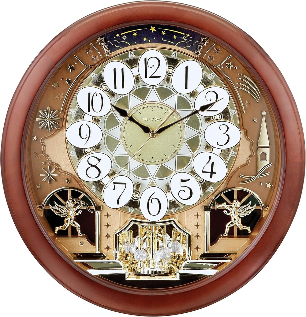 Bulova C4901 Dancing Tune Brown Cherry Strike and Chime Wall Clock