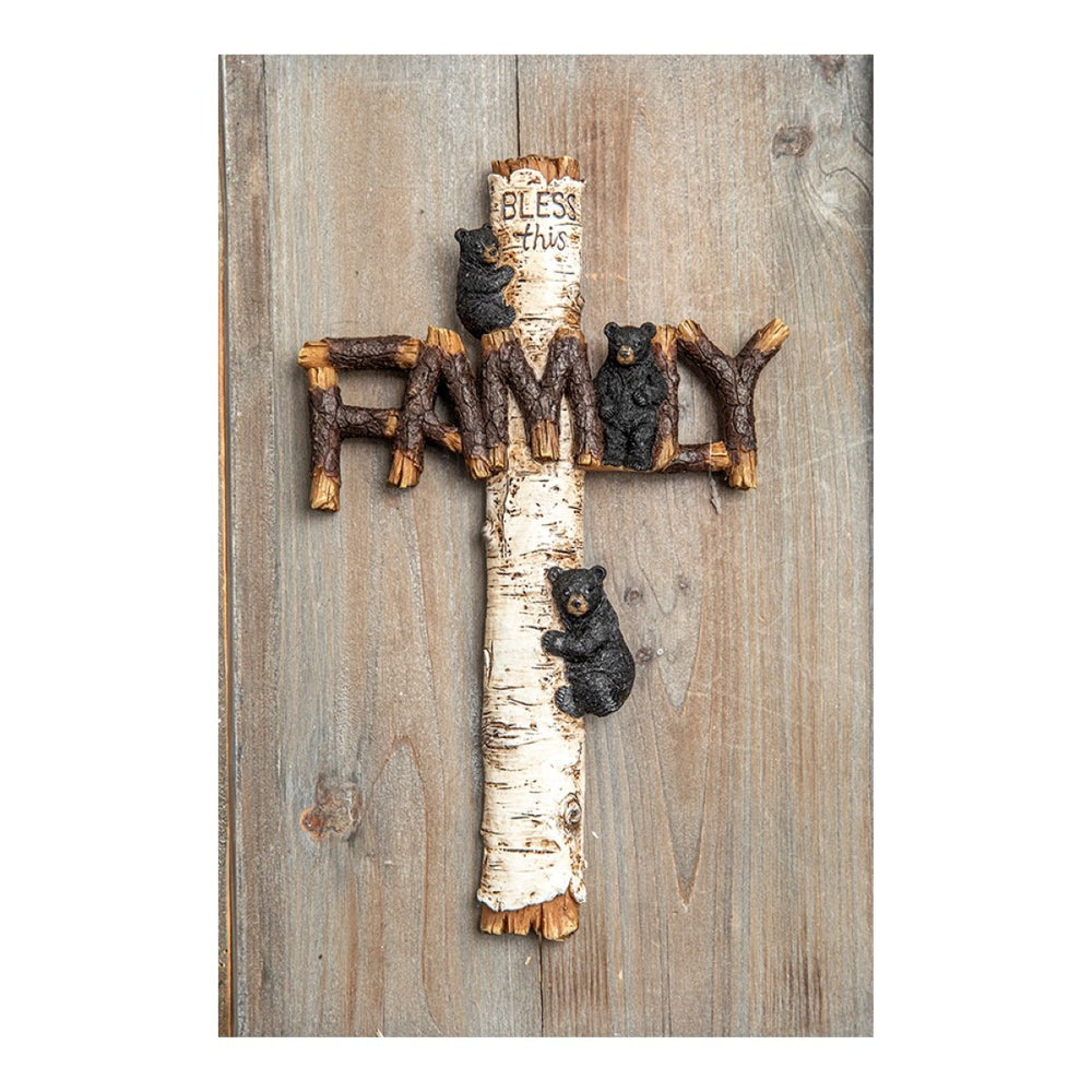 Black Bear Family Wall Cross 8" x 13" x 1.5" By Manual Woodworkers & Weavers