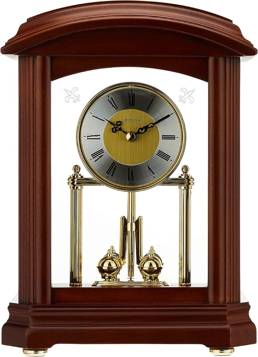 Bulova B1848 Nordale Revolving Pendulum Solid Wood Mantel Tabletop Clock