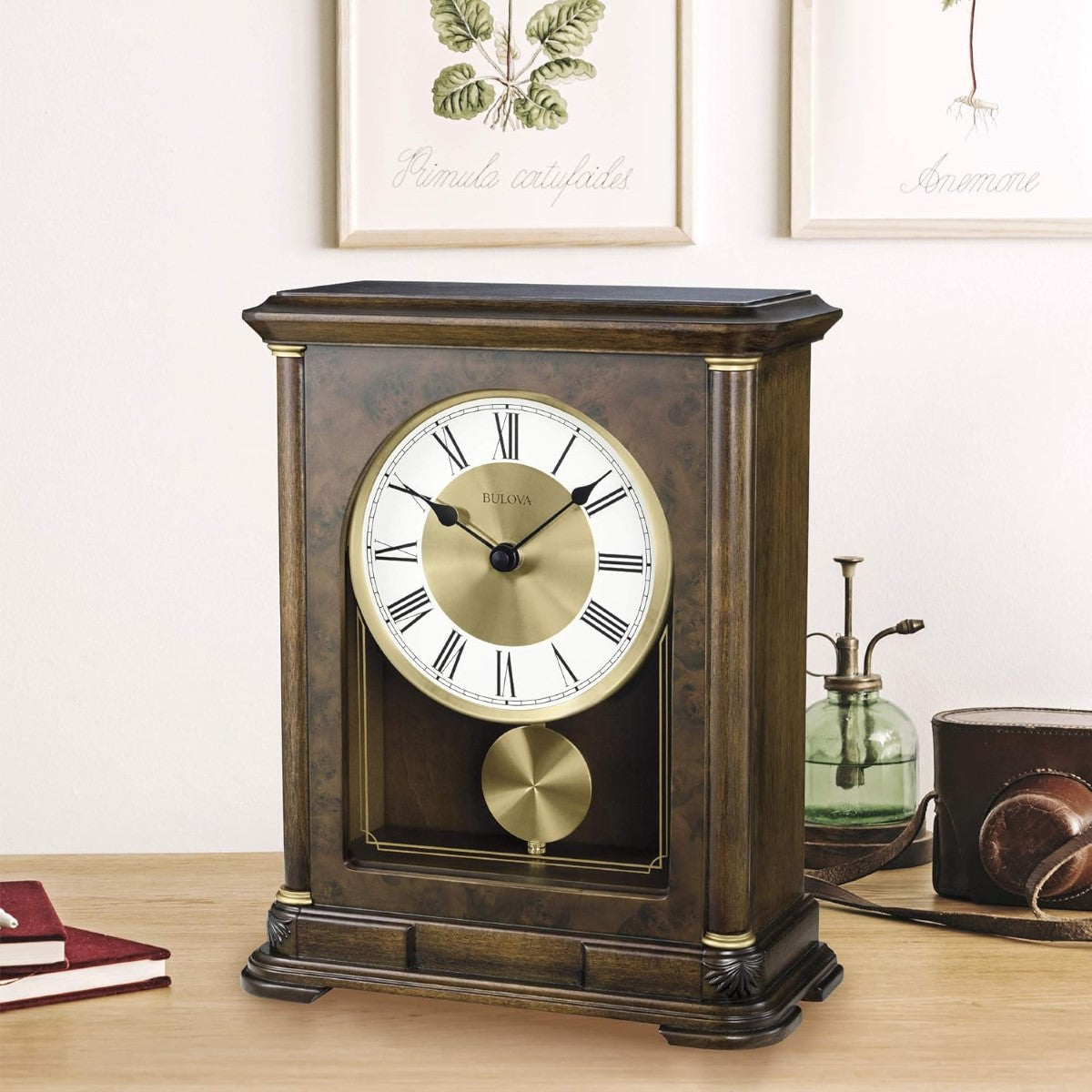 Bulova B1860 Vanderbilt Chiming Walnut Tabletop Mantel Clock