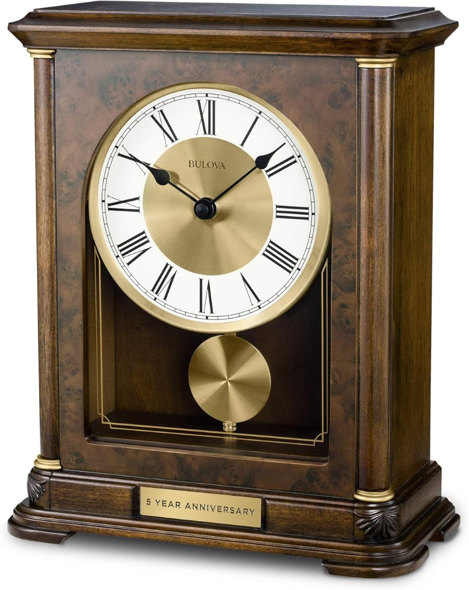 Bulova B1860 Vanderbilt Chiming Walnut Tabletop Mantel Clock