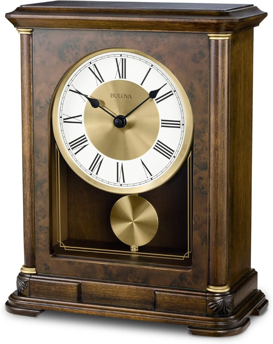 Bulova B1860 Vanderbilt Chiming Walnut Tabletop Mantel Clock