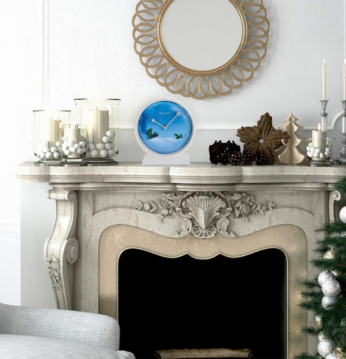 Bulova B1877 Winter Wonderland Holiday Tabletop Mantel Clock