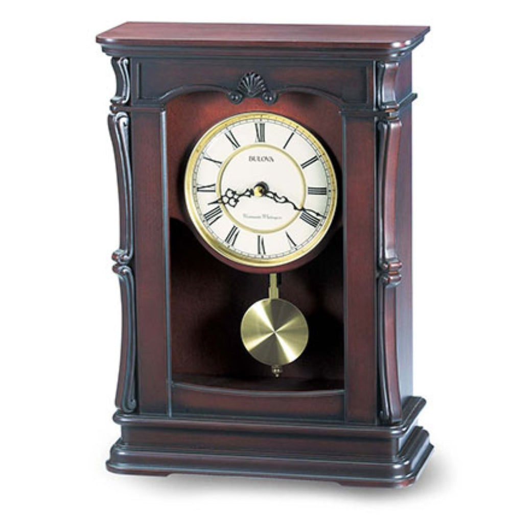 Bulova B1909 Abbevilla Solid Wood Pendulum Chiming Mantel Tabletop Clock