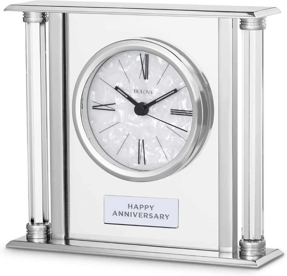 Bulova B2454 Pearl Glass Mantel Tabletop Clock