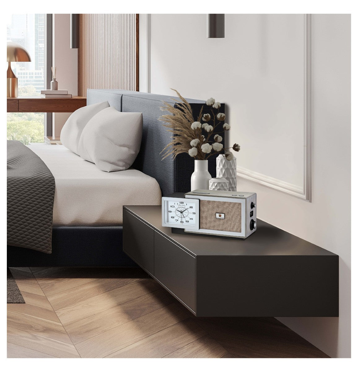 Bulova B7801 Fidelity Retro Bluetooth® Clock Radio, Ash Gray Wood