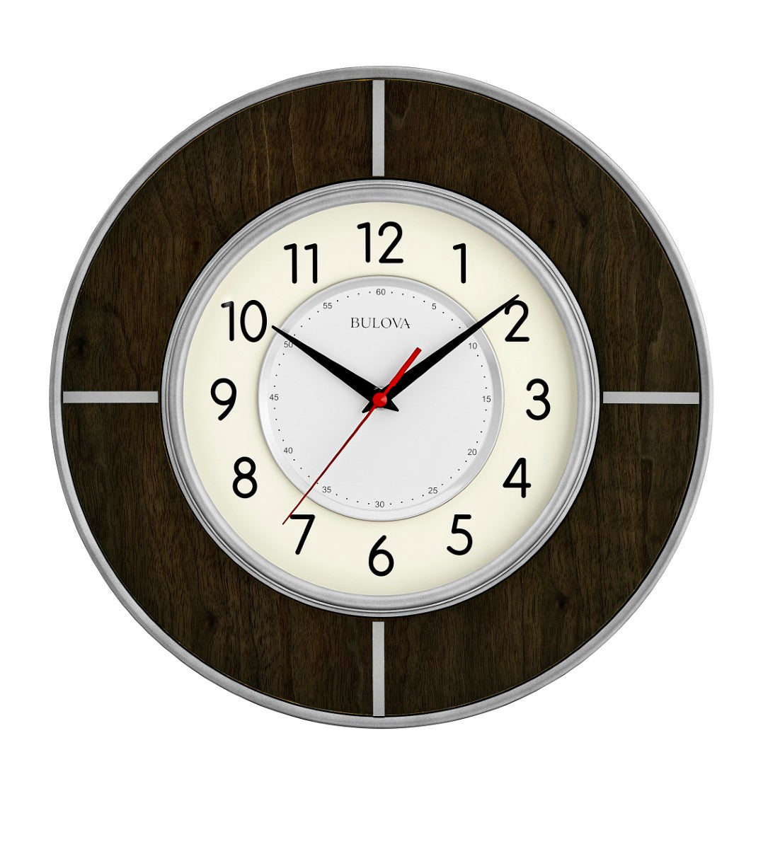 Bulova C4379 Contempo Modern Walnut Wall Clock