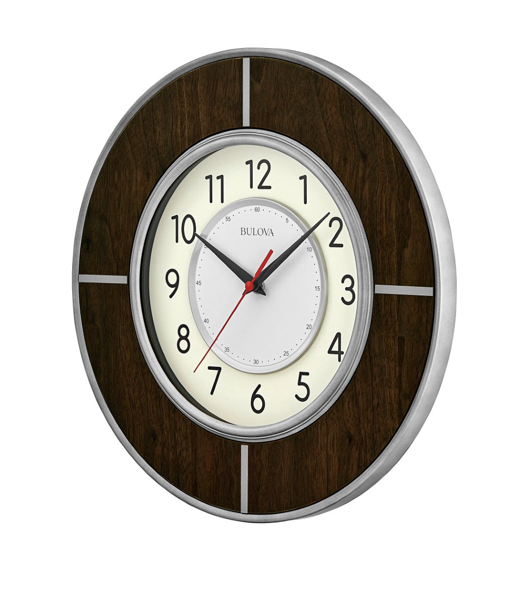 Bulova C4379 Contempo Modern Walnut Wall Clock