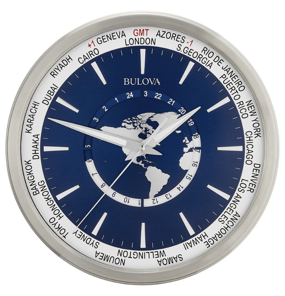 Bulova C4380 International World Time Blue 14" Wall Clock